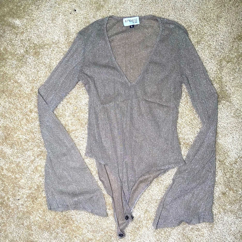 Metallic sheer flare sleeve body suit size medium